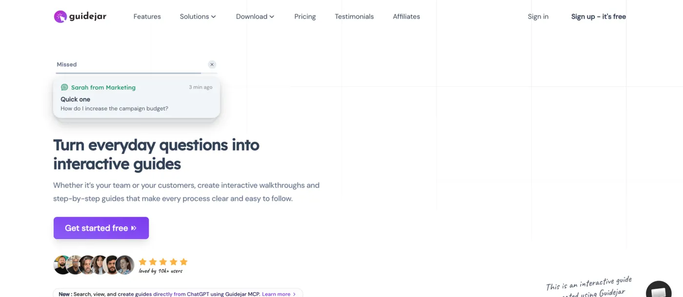 Guidejar website hero image screenshot