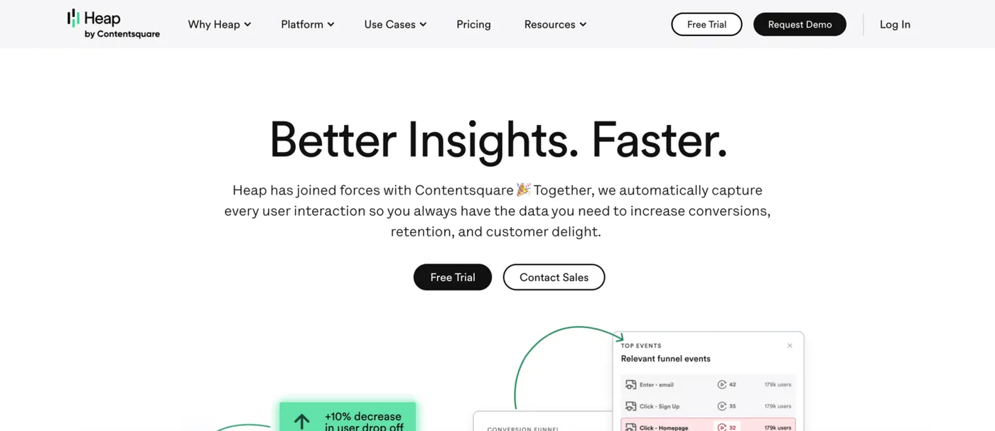 Heap website hero image screenshot