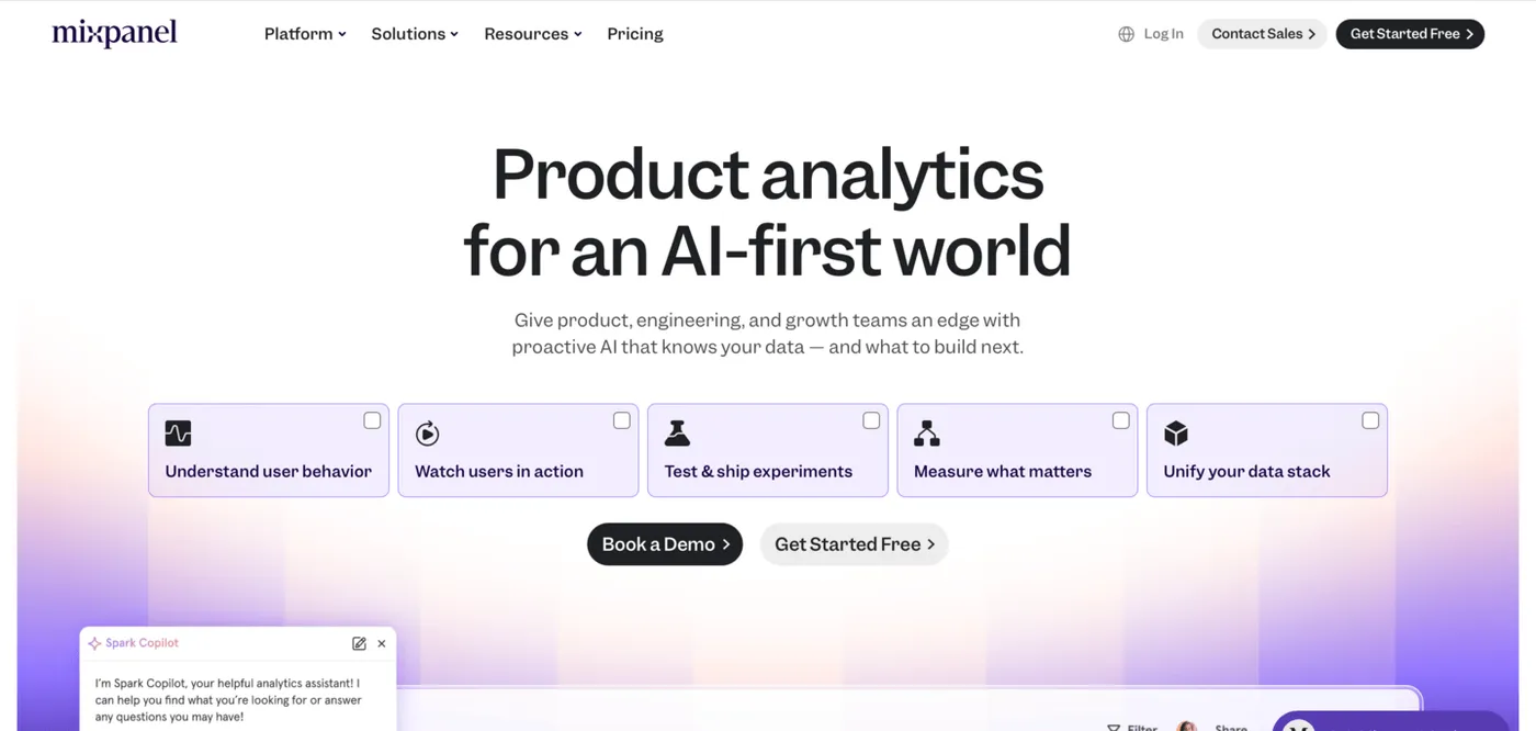 Mixpanel website hero image screenshot
