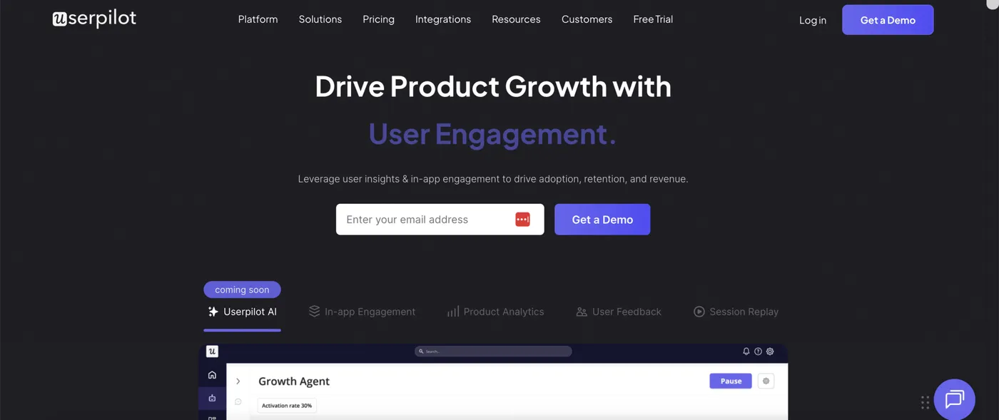Userpilot website hero image screenshot